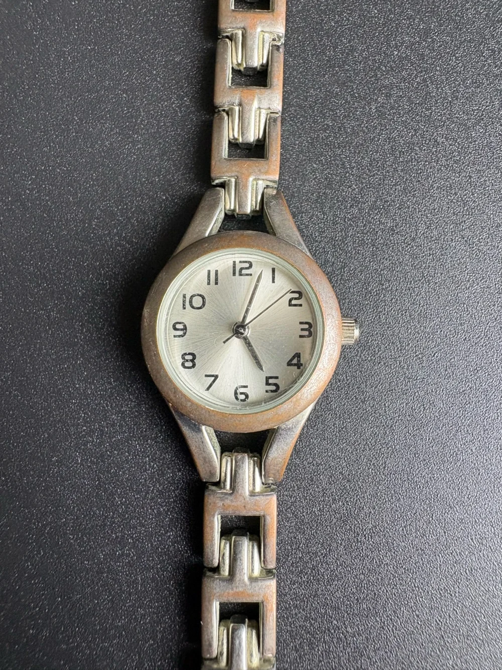 Silver Tone Linked Bracelet Watch measurements shown non running